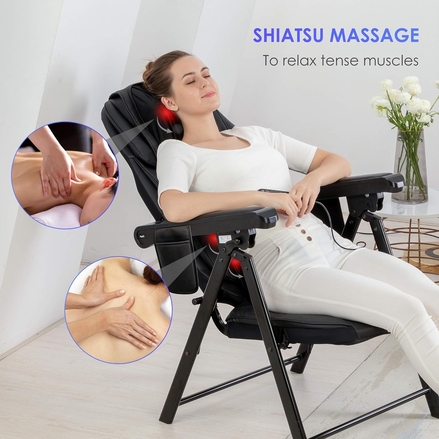 Folding Massage Chair Portable – Shiatsu Neck & Back Massager with Heat